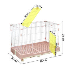 Pet Cage for Cat & Dogs | Dog Cage with Open-Top Design, Metal Wire, Lockable Door, Removable Tray and Universal Wheels | Ideal for Indoor/Outdoor | Easy to Assemble 98 cm (Pink)