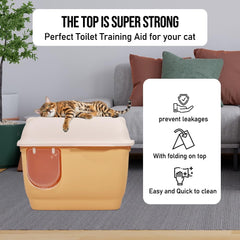 Fully-enclosed cat litter box with Corridor entry & exit, Transparent door, Litter scoop, and Open-top design, Splash-proof cat toilet for Indoor cats & kittens, Easy to clean 57 cm