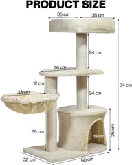 Modern cat tree with Padded perch, Plush hammock, Cozy condo, and Natural sisal scratching post, Multi-tier cat climbing tower for Indoor cats & Kittens, Easy to assemble, 84 cm