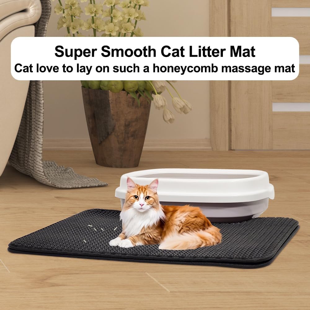 Cat litter mat with Honeycomb design, Water-resistant, and Washable EVA material, Double layer cat litter mat for Indoor cat litter boxes, Ideal for Multi-cat household, Easy to clean