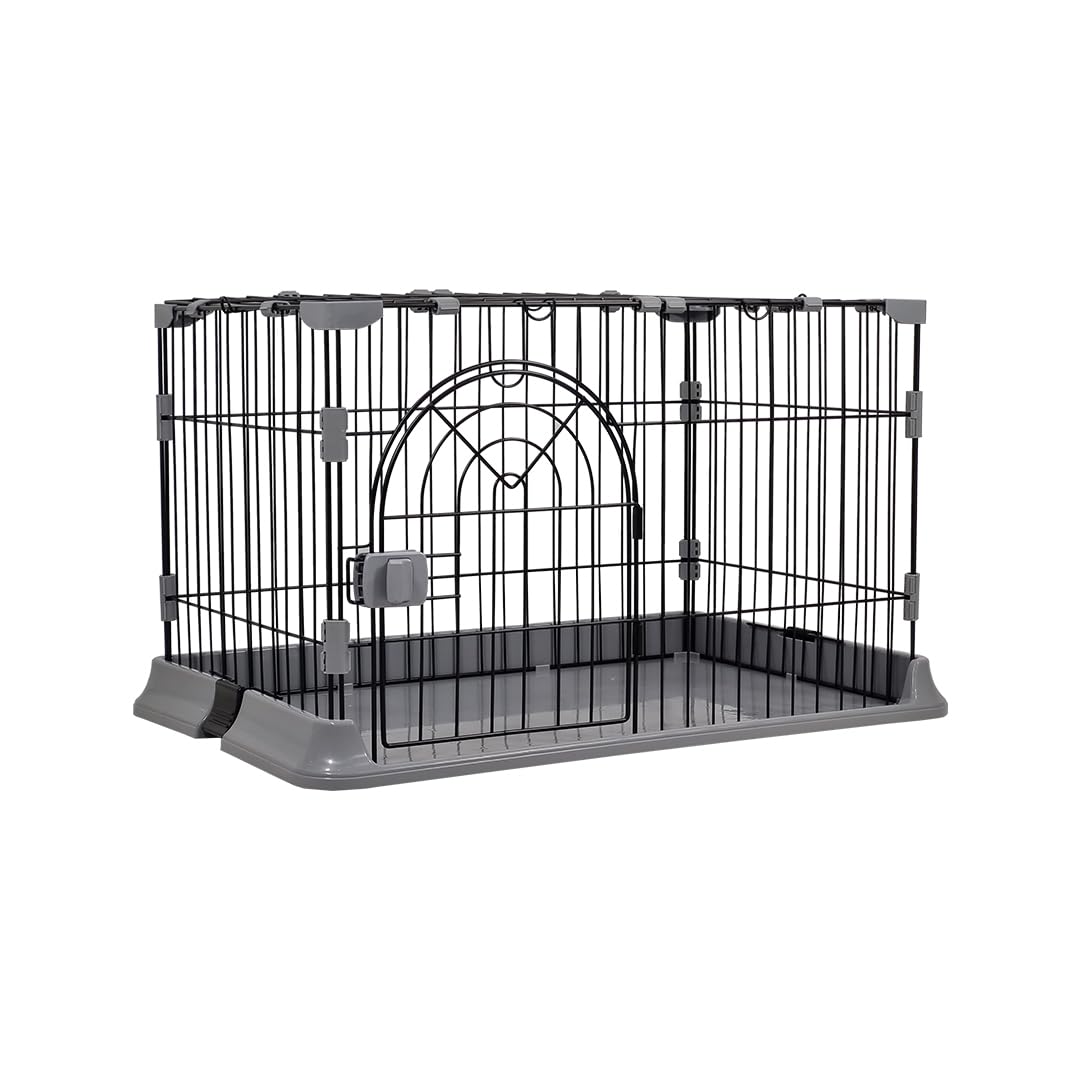 Cat cage with Metal wire and Lockable door, Multi-feature enclosed cat condo for Medium to large cats, Durable construction, Ideal for indoor/outdoor, Easy to assemble 74 cm (Black)