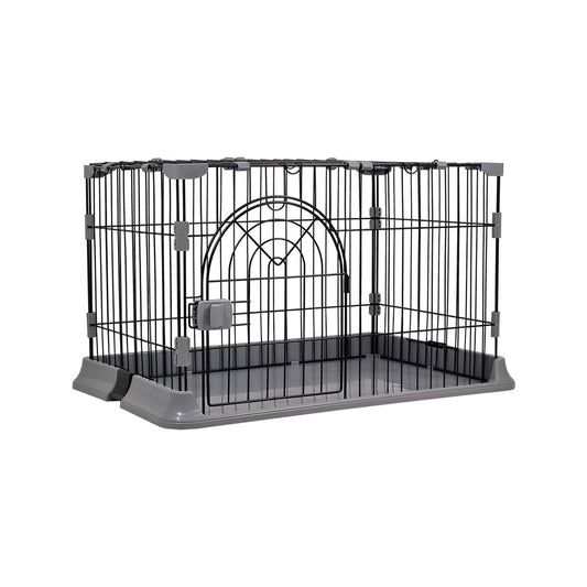Cat cage with Metal wire and Lockable door, Multi-feature enclosed cat condo for Medium to large cats, Durable construction, Ideal for indoor/outdoor, Easy to assemble 74 cm (Black)