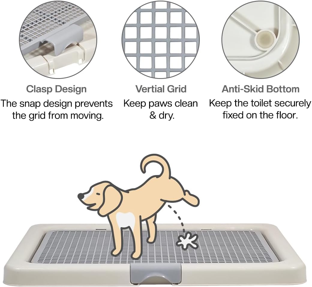 Dog potty training tray with Removable plastic grid and Non-slip base, Leak-proof dog toilet pad holder for Puppies & Small dogs, Indoor & Outdoor use, Easy to clean, 55 cm