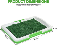 Puppy potty tray with 3-layer design, Odor-resistant mat, Grid, and Base tray, Artificial grass dog toilet for Indoor/Outdoor use, Ideal for Small dogs, Easy to clean, 47 cm (Green)