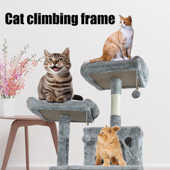 Cat tree tower with Multiple perches, Dangling balls, Sisal scratching post, Spacious cat condos, and Cozy hammock, Multi-level cat tree activity center for indoor cats, Easy assembly 143 cm (Grey)
