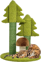 Cat tree scratcher with Cedar tree design, Sisal scratching post, Mushroom-shaped, and Stable base, Durable cat tree activity center for indoor cats, Ideal for healthy cat claws 56 cm (Green)