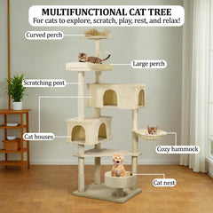 183cm Cat Tree Tower Indoor - Sisal Scratching Post with Soft Perches - Cozy Cat Condos & Bottom Cat Nest - Tall Cat Tree Activity Center for Big Cats to Climb & Relax (Beige)