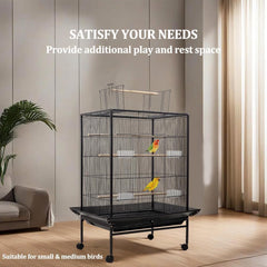 Bird cage open -top standing bird with removable tray, Multiple feeding bowls and, Perches,Wrought Iron bird cage for Lovebird, Cockatiel, and small sized birds 95cm (Black)