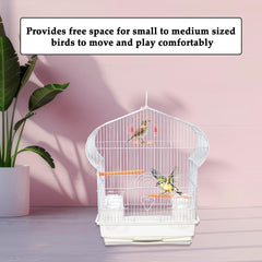 Bird cage for small birds, Durable metal construction bird cage with Portable handle, Swinging perch, Plastic food cups, Perches, and Removable tray, Ideal for indoor & outdoor use 51 cm (white)