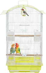 Small Bird Cage with Perches, Feeders and Swing, Ideal for Parakeets, Lovebirds, and Small Parrots, 62 cm Metal Cage with Hanging, Pull-out Tray, Portable, Durable and Top-Roof Design (Yellow)