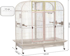 Extra large bird cage for Parrots, Macaws, and Other large birds, Heavy-duty Partition cage with Wooden perches, Feeding cups, Lockable door, Removable tray, and Universal wheels 180 cm (White)
