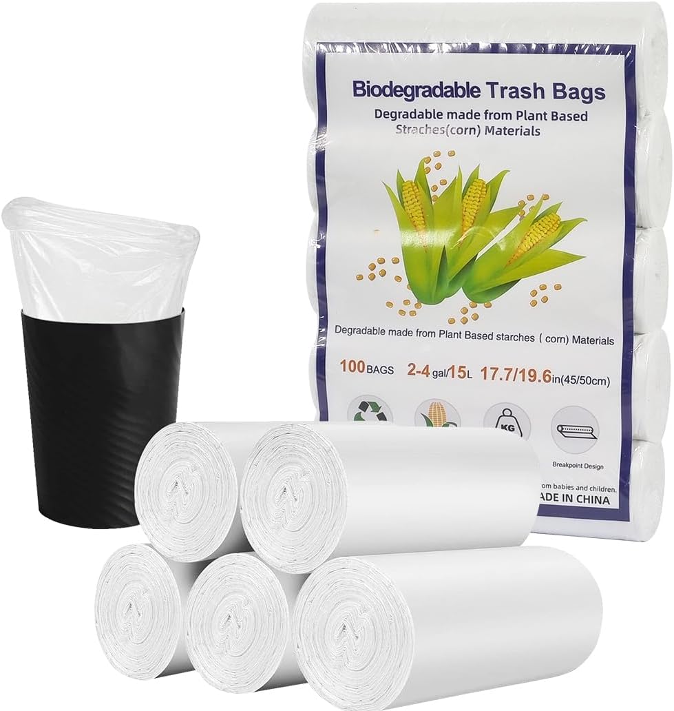 5Pcs Biodegradable trash bags with 2-4 and Leak-proof, Durable Polyethlene waste disposal bags for Living room, Office, Bathroom, and Kitchen use, Eco-friendly trash bags (100 Count)