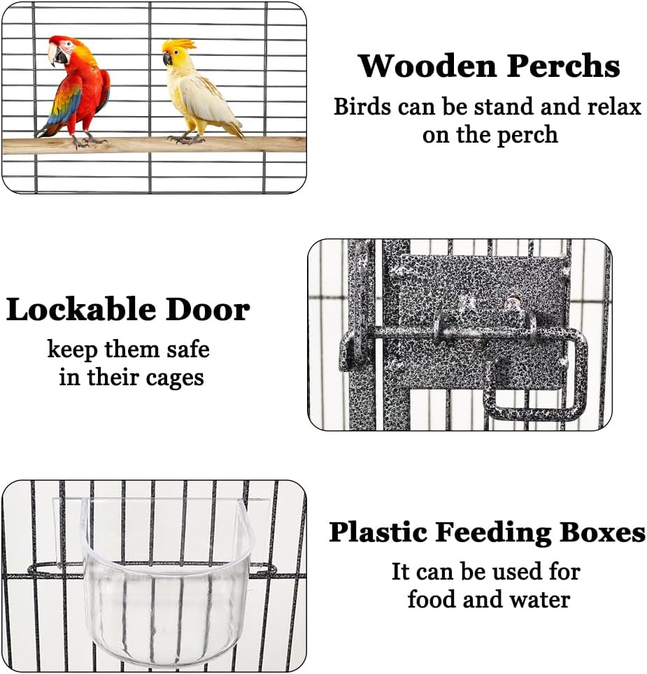 Bird Cage for Small to Medium-Sized Birds - Bird House & Parrot Cage - Detachable Rolling Stand, Wooden Perches, Feeding Cups, Slide-Out Tray, Storage Shelf, and Universal Wheels - 135 cm