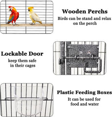 Bird Cage for Small to Medium-Sized Birds - Bird House & Parrot Cage - Detachable Rolling Stand, Wooden Perches, Feeding Cups, Slide-Out Tray, Storage Shelf, and Universal Wheels - 135 cm