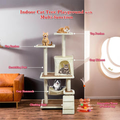 Cat Tree for Large Cats with Toy - Cat House with Padded Perch - Cozy Cat Condos & Scratching Posts - Premium Quality Multi-level Cat Tower for Indoor Cats & Kittens (Khaki, Large)