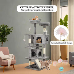 Cat Tree for Big Cats - 140cm Cat Tower House with Multiple Peaches - Cat Condos - Sisal Cat Scratching Post - Dangling Ball - Premium Pet Tree - Durable & Easy Assembly (Grey)