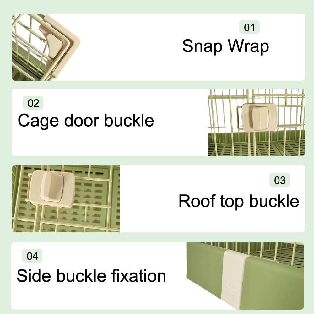 Cat cage playpen for cats & small dogs, Durable meta wire cat cage with Open-top design, Lockable door, Removable tray, and Universal wheels, Ideal for indoor/outdoor, Easy assembly 75 cm (Green)