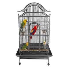 Large Bird Cage for Parrots, Macaws & Other Birds - 180cm Durable Metal Cage with Wooden Perches, Feeding Bowls, Removable Tray & Universal Wheels - Ideal for Indoor & Outdoor (Pitch Black, Large)