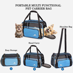 Cat Carrier Bag | Pet Travel Carrier for Dog & Cats with Top Sided Open | Handle & Breathable Mesh, Soft-Sided with Shoulder Strap | Comfortable Mat & Durable Dog Carrier (40cm)