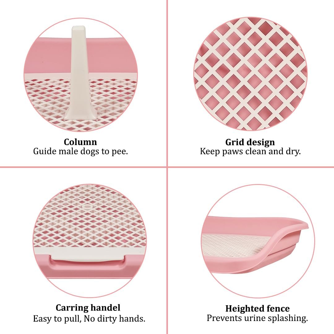 Dog toilet tray for small to medium dogs, Anti-splash plastic dog training tray with Raised fence, Column design, and Grid design, Detachable dog toilet for indoor pets, Easy to clean 48 cm
