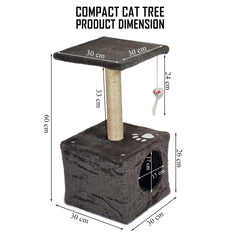 Modern cat tower with Hideaway cave and Hanging ball, Space saving design, Easy to fix and Portable, 59 cm Cat activity tree with Scratching pole, Protect furniture for Indoor cats and kittens