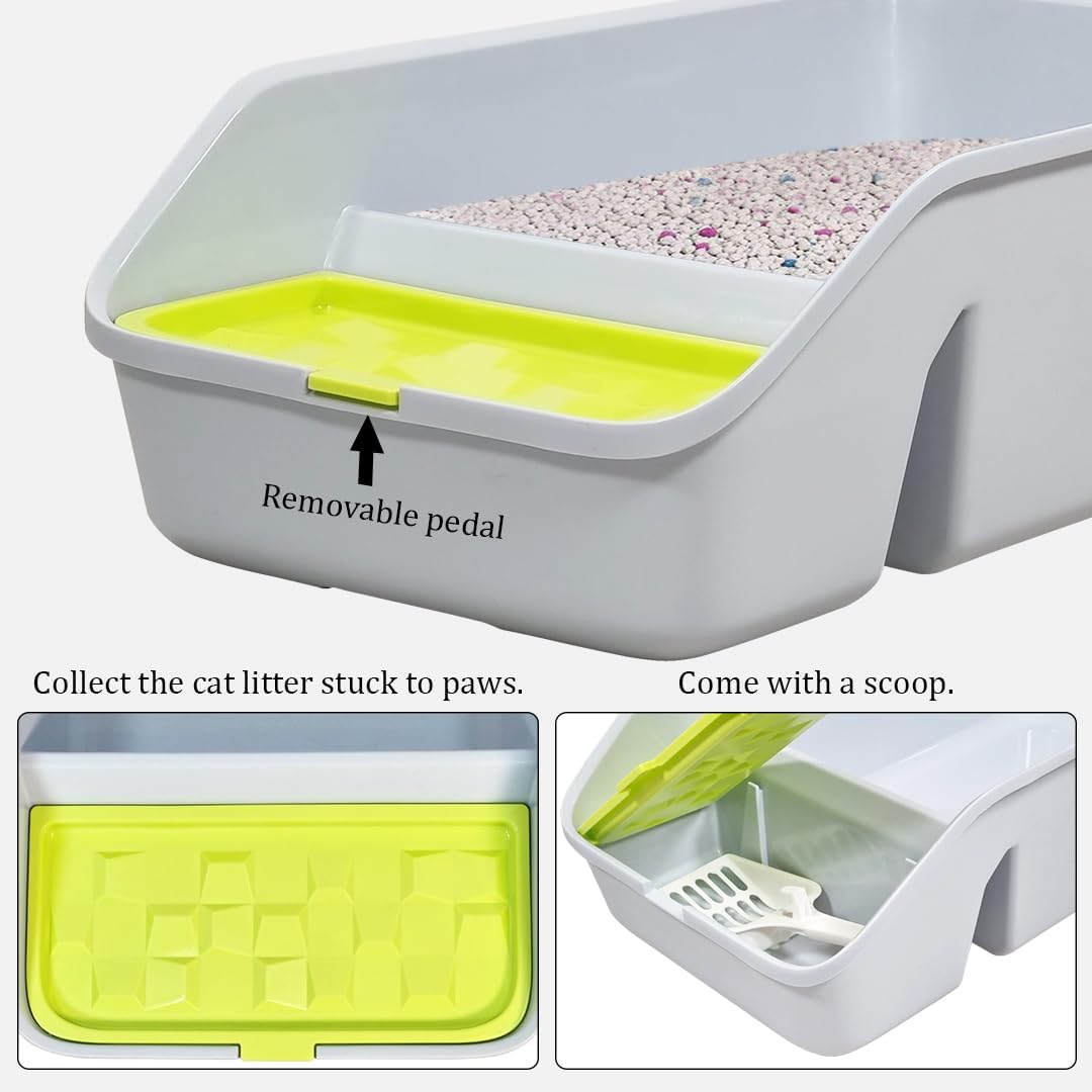 Semi-enclosed cat litter box for Kittens and Adult cats, Durable plastic cat toilet with Splash-proof design, built-in litter scoop, and Low entrance, Easy to clean 49 cm