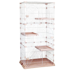 NNC PETS 3-Tier Large Cat Cage Playpen Kennel - 162cm Metal Wire Cat Crate with 3 Lockable Doors, Cozy Hammock, Climbing ladder, Drawer Tray & Universal Wheels, Easy Assembly (Light Pink, Large