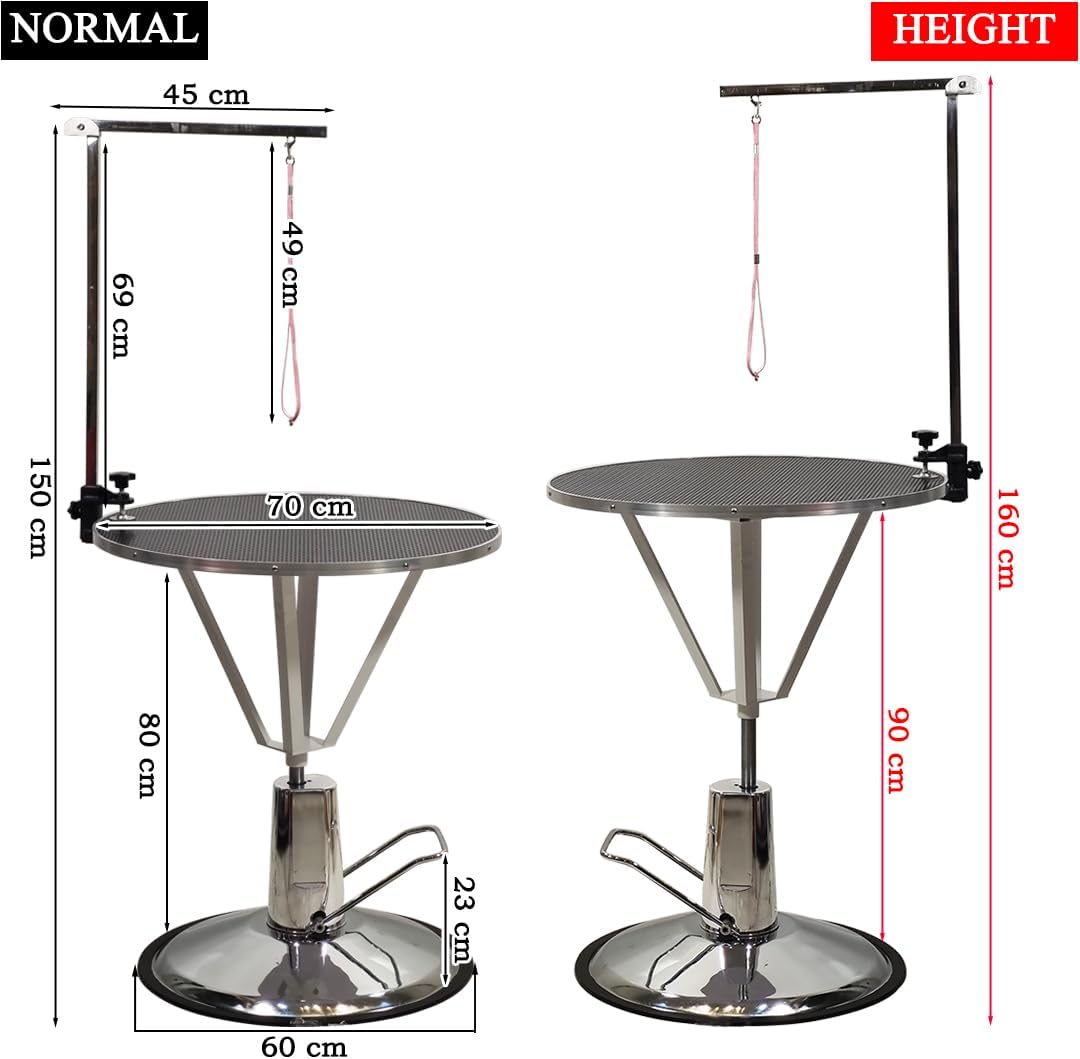 Pet grooming table with Hydraulic Lifting, Height adjustable, Scratch- resistant, and Round design, Heavy duty grooming table with 360 rotating, Non-slip surface, and Stable round base, 160 cm (Black)