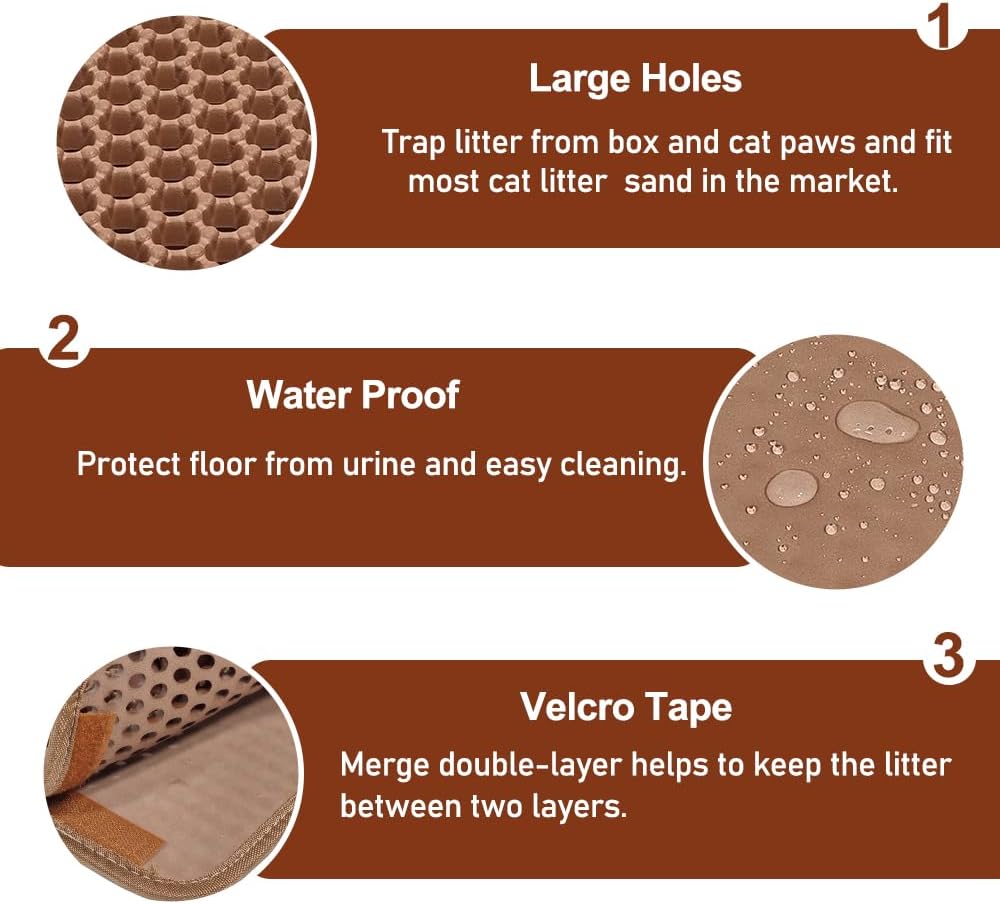 Cat litter mat with Large holes, Anti-splash design, and Washable EVA Material, double-layer honeycomb cat litter mat for indoor cat & cat toilets, Pet mess protector