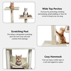 Cat Tree for Large Cats with Toy - Cat House with Padded Perch - Cozy Cat Condos & Scratching Posts - Premium Quality Multi-level Cat Tower for Indoor Cats & Kittens (Khaki, Large)