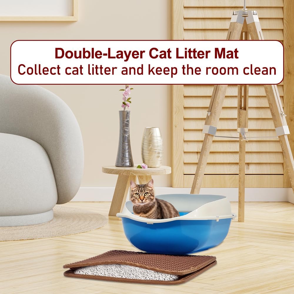 Cat litter mat with Large holes, Anti-splash design, and Washable EVA Material, double-layer honeycomb cat litter mat for indoor cat & cat toilets, Pet mess protector