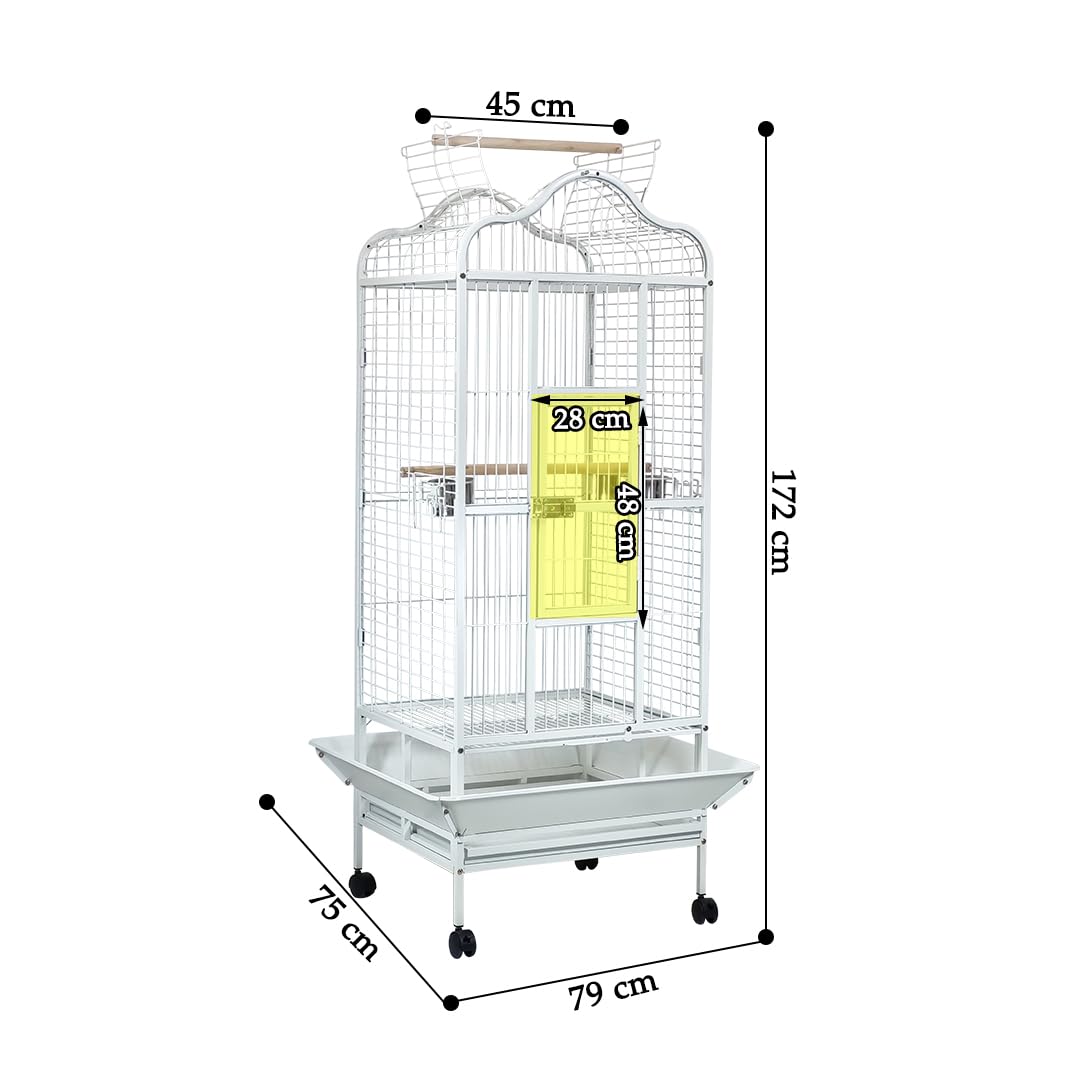 Bird Cage Large with Open-Top Design, Parrots, Parakeet, Macaw | Feeding Bowls & Wooden Perches | Removable Tray & Universal Wheels | Suitable for All Birds
