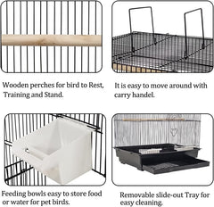 Black Bird Cage - Lightweight Design for Small and Medium Birds with Slide-Out Tray, Feeding Bowls, and Standing Perch (98 cm)