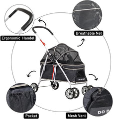 Large Dog Stroller | Pet Stroller for Cats & Dogs with Adjustable Canopy & Spacious Interior | Lightweight & Foldable | | Storage Bag & Wheels | Travel & Outdoor Cat Stroller 91cm (Black)