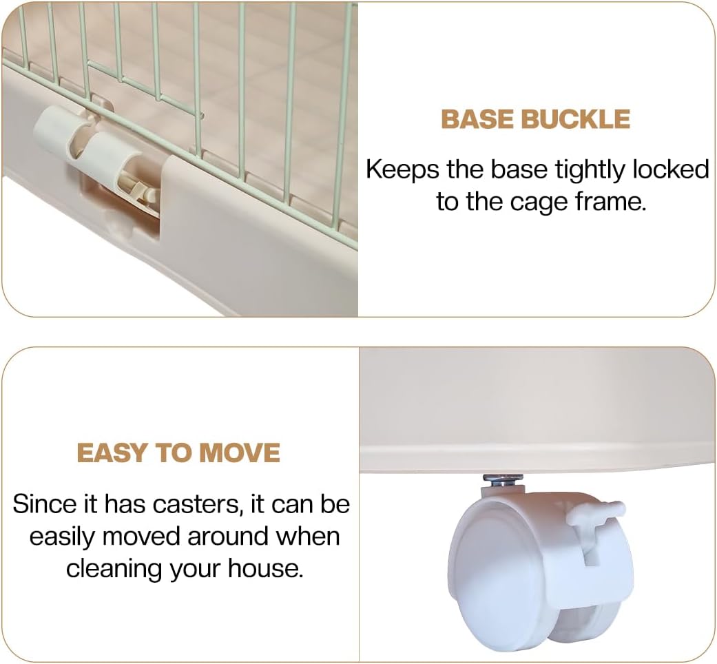 Metal Cat Cage Kennel for Cats & Small Dogs, Durable Pet Playpen with Lockable Doors, Metal Frame, Rolling Wheels, and Leak-Proof Base, Ideal for Indoor/Outdoor Use, 85 cm, Beige