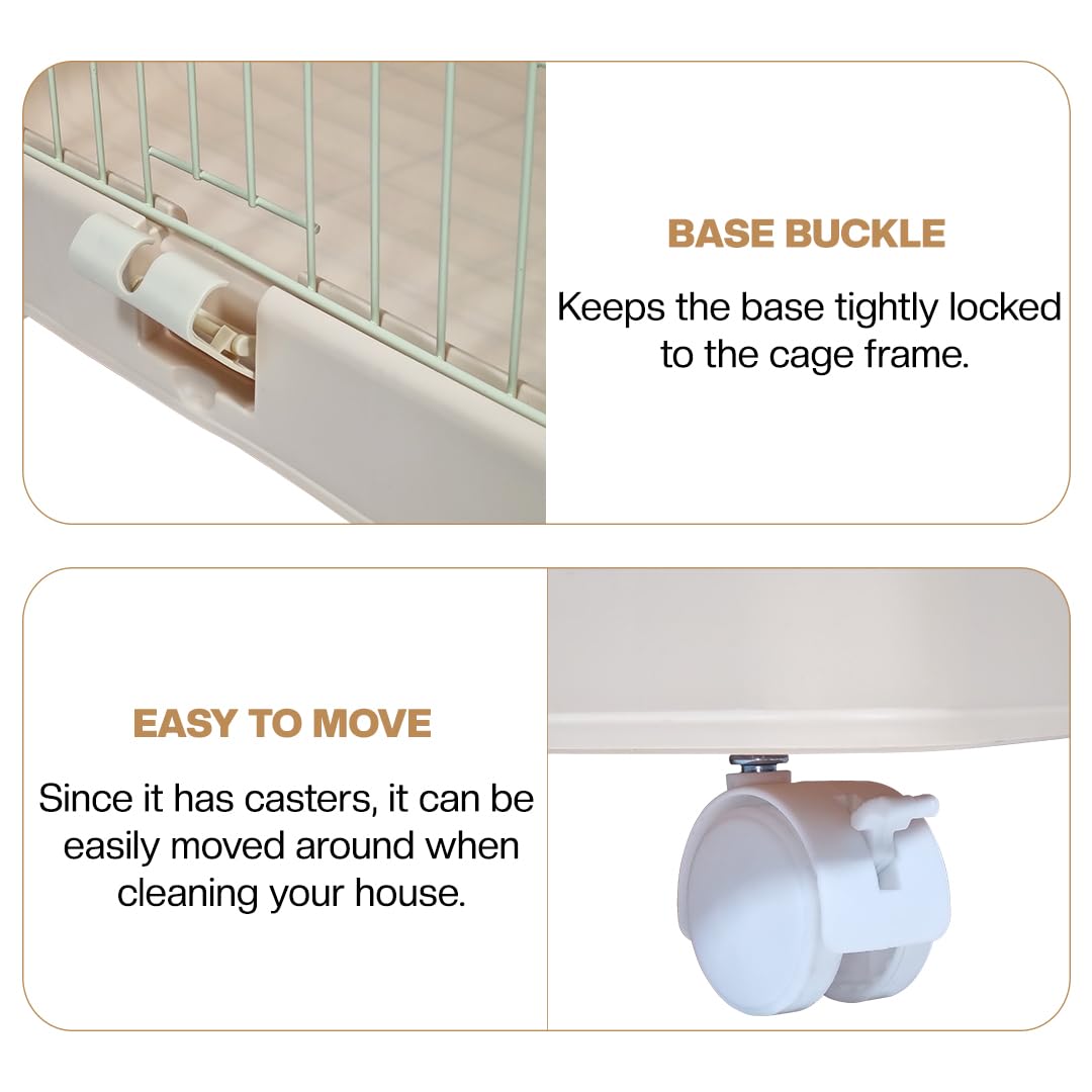 Cat Cage with Rolling Casters, Elevated Lounging Platforms, Secure Locking Doors, and Leak-Proof Base, Heavy-Duty Metal Cat Enclosure for Indoor Cats & Kittens, Easy to Assemble, 101 cm, Beige