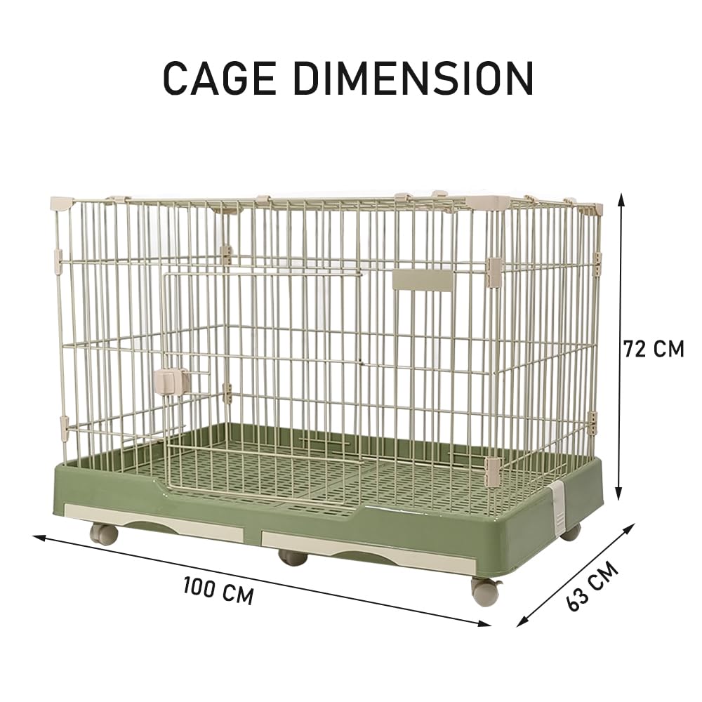 MAJIBAO Dog Cage Indoor - Pet Playpen Cage with Double Door and Drawer Tray, Sturdy Carbon Steel Design for Medium Dogs and Cats, Indoor/Outdoor Use (Green, 100 cm)