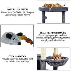 Cat Tree for Large Cats with Toy - Cat House with Padded Perch - Cozy Cat Condos & Scratching Posts - Premium Quality Multi-level Cat Tower for Indoor Cats & Kittens (Dark Grey)