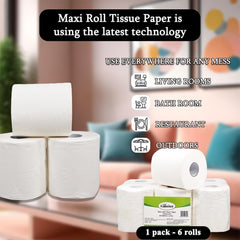 Tissue paper with Virgin pulp and Embossed design, Multi-purpose cleaning wipes, Suitable for Home, Restaurant, Travel, and Hotel bathroom, Dust-free toilet paper, 1 Pack of 6 Rolls 53 cm (White)