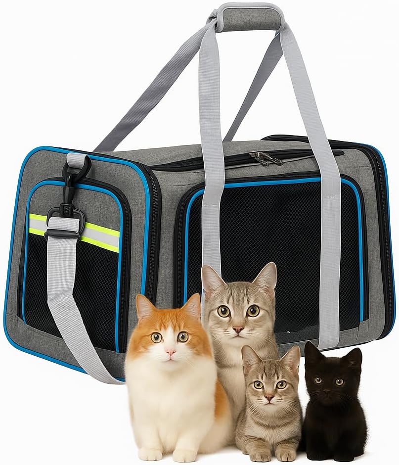 Cat Carrier Bag | Pet Travel Carrier with Breathable Design, Anti-Scratch Mesh, Shoulder Strap | Side Pockets & Zipper | Ideal for Travel | Small To large Cats