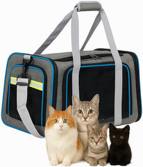 Cat Carrier Bag | Pet Travel Carrier with Breathable Design, Anti-Scratch Mesh, Shoulder Strap | Side Pockets & Zipper | Ideal for Travel | Small To large Cats