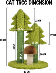 Cat tree scratcher with Cedar tree design, Sisal scratching post, Mushroom-shaped, and Stable base, Durable cat tree activity center for indoor cats, Ideal for healthy cat claws 56 cm (Green)
