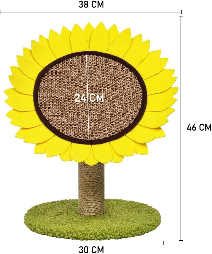 Sunflower cat tree scratcher with Scratching board, Natural sisal scratching post, and Stable base, Interactive cat tree activity center for Indoor cats & kittens, Easy to assemble 46 cm (Yellow)