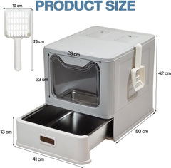 Enclosed stainless steel cat litter box with Lid, Drawer design, Litter scoop, Durable PS material, and Odor control filter, Ideal for Small to Large cats, Easy to clean, 50 cm