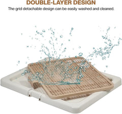 Dog potty training tray with Removable plastic grid and Non-slip base, Leak-proof dog toilet pad holder for Puppies & Small dogs, Indoor & Outdoor use, Easy to clean, 55 cm
