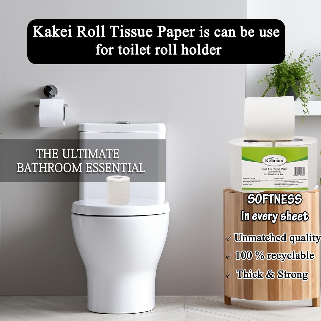 Tissue paper with Virgin pulp and Embossed design, Multi-purpose cleaning wipes, Suitable for Home, Restaurant, Travel, and Hotel bathroom, Dust-free toilet paper, 1 Pack of 6 Rolls 53 cm (White)