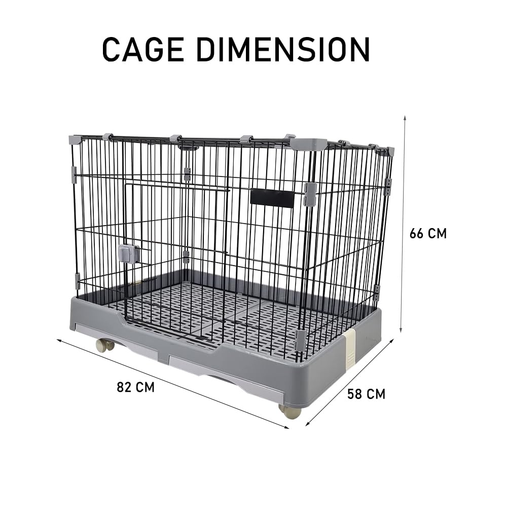 Cat cage with Open-top design, Metal wire, Lockable door, Removable tray, and Universal wheels, Spacious cat cage for Cats and Small dogs, Ideal for Indoor/outdoor use, Easy to assemble 82 cm (Grey)