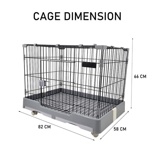 Cat cage with Open-top design, Metal wire, Lockable door, Removable tray, and Universal wheels, Spacious cat cage for Cats and Small dogs, Ideal for Indoor/outdoor use, Easy to assemble 82 cm (Grey)