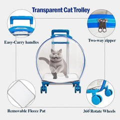 Transparent pet carrier for cats and dogs, Pet stroller with Telescopic handle, Durable zipper, Ventilation holes, and Rolling wheels, Suitable for outdoor activities, 93 cm