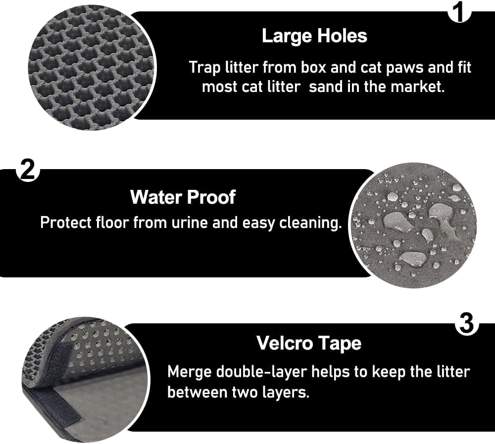 Cat litter mat with Honeycomb design, Water-resistant, and Washable EVA material, Double layer cat litter mat for Indoor cat litter boxes, Ideal for Multi-cat household, Easy to clean